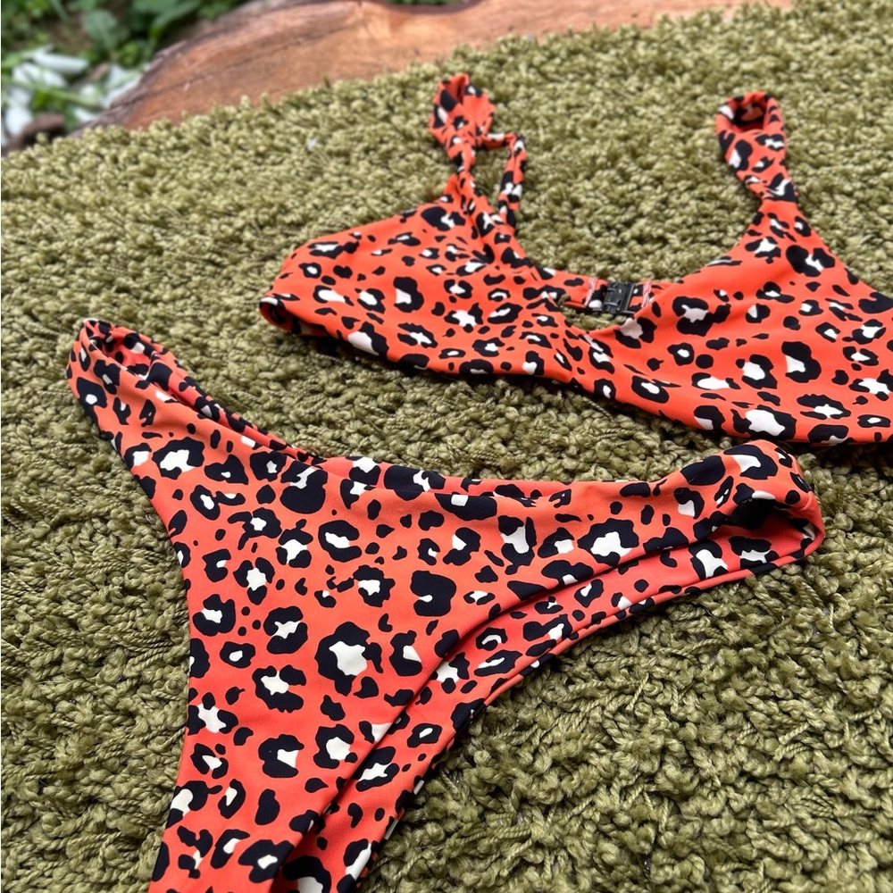 Blackbough Leopard Print Bikini Set - Orange and Black cheetah print - M/L